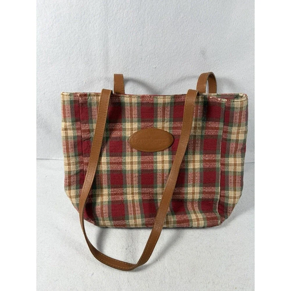 Vintage Longaberger Plaid Tote/Purse Shoulder Strap 2 Interior Pockets USA